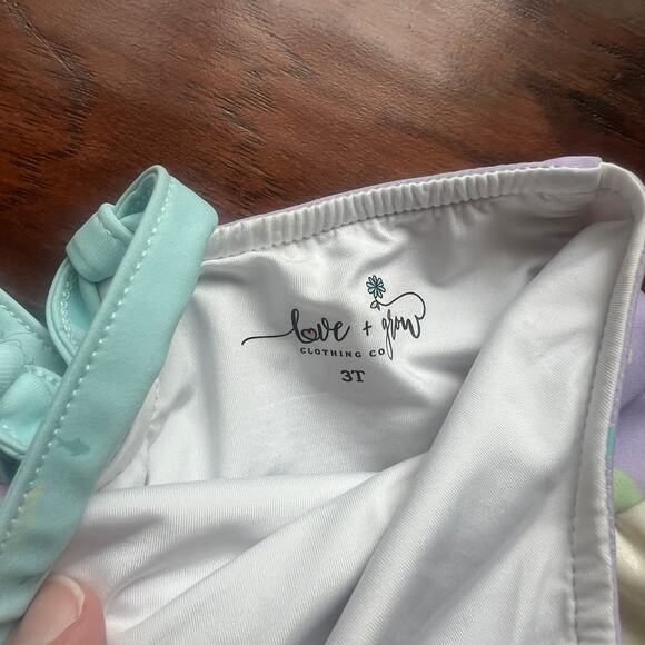 Love & Grow Clothing Co 3T Swimsuit Mermaid 2 Piece Ruffle Shimmer Scallop Edge - Picture 5 of 5